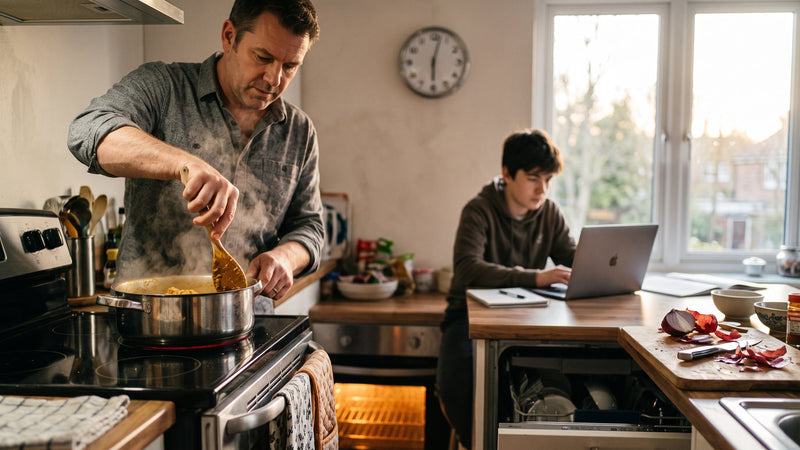Family kitchen at six in the evening during peak time-of-use hours