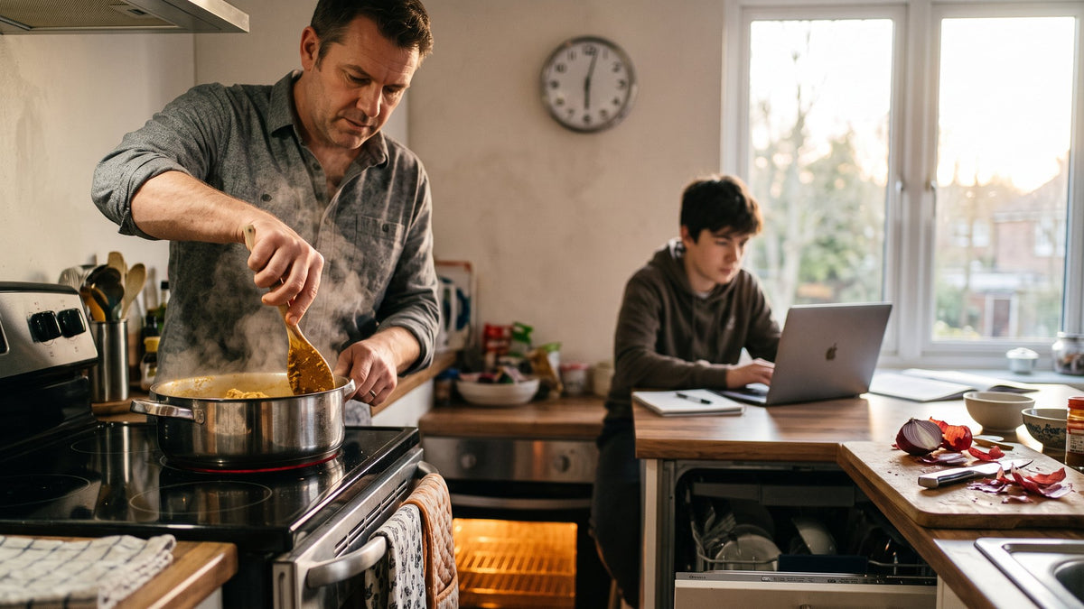 Family kitchen at six in the evening during peak time-of-use hours