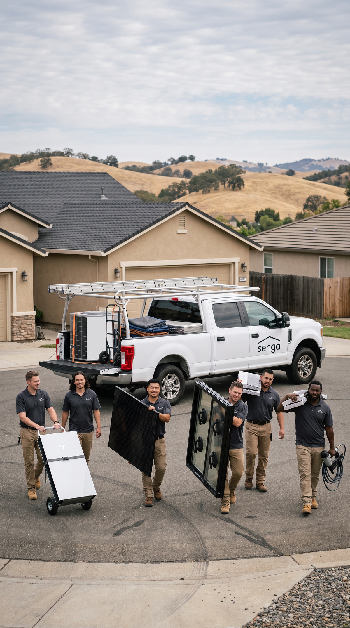 Senga Energy home improvement team serving Northern California with solar, battery storage, roofing, windows and HVAC services.
