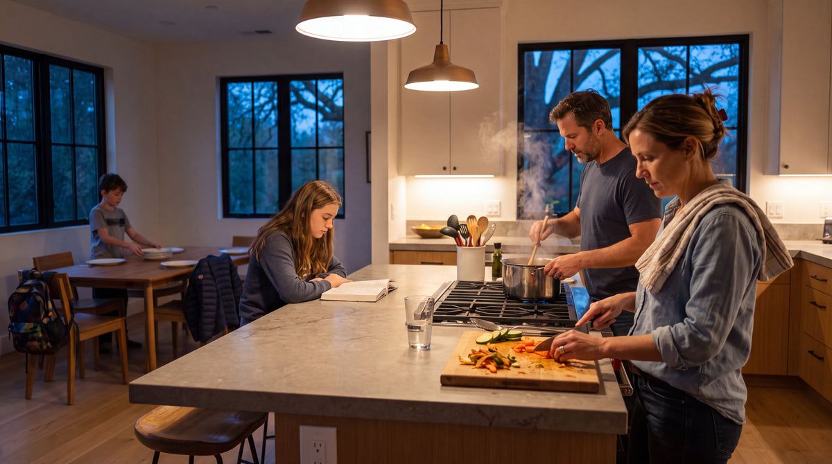 Family in a Northern California home powered by a residential solar and battery system