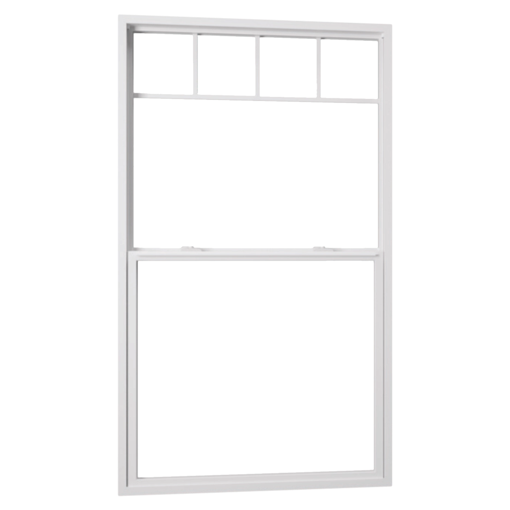 White energy-efficient double-hung replacement window with a grid top sash, installed by Senga Energy in El Dorado Hills, CA