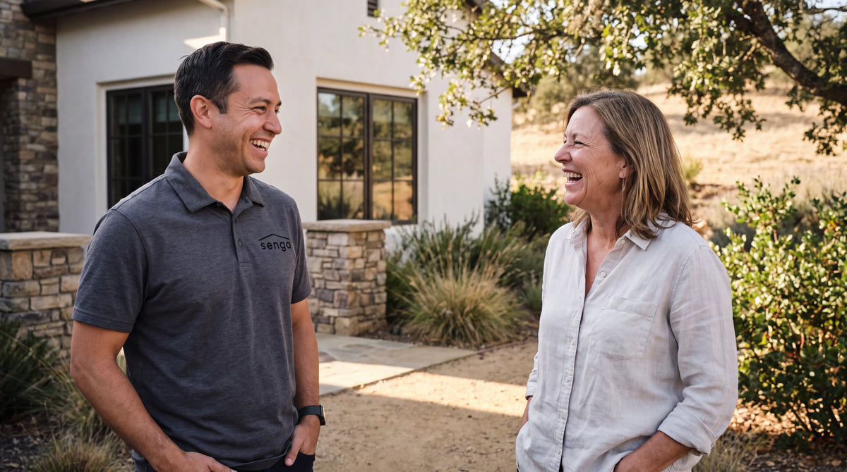 Senga Energy consultant reviewing an existing solar quote with a homeowner in Northern California