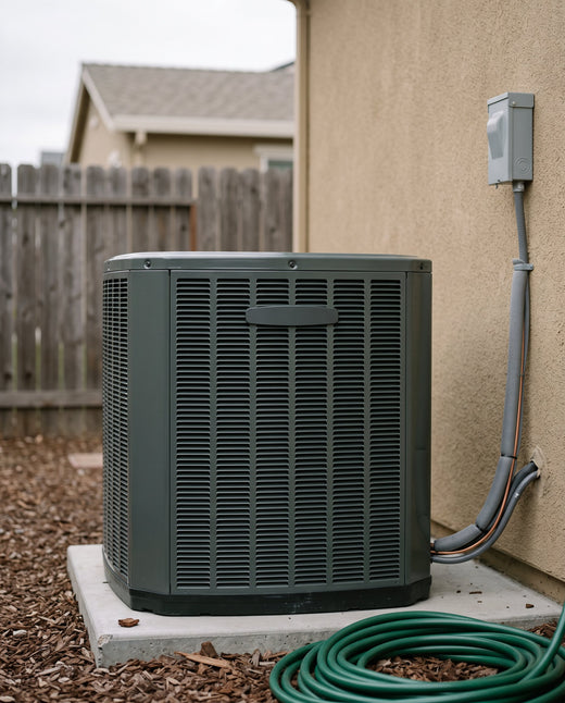 New high-efficiency HVAC condenser installed beside a home in El Dorado Hills, CA