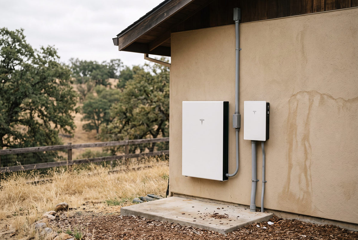 Tesla Powerwall 3 and backup gateway installed on the exterior wall of a Gold Country home by Senga Energy